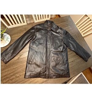 EMC Mens Leather Jacket Dark Brown Full Zip Quilted Lined Dress Coat Size Medium